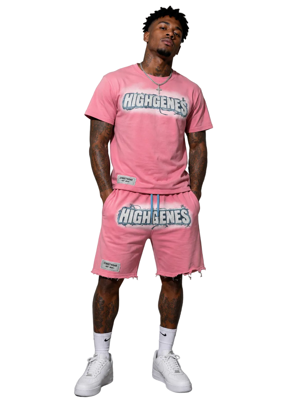 HIGHGENES "Chenille/Denim logo" Set (Pink)